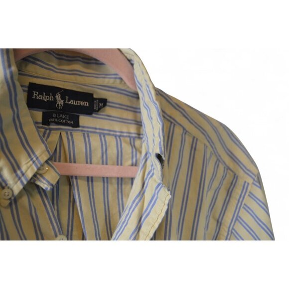 Ralph Lauren Blake Men’s Button Down Shirt Medium Yellow Blue Stripe 100% Cotton - Picture 3 of 4
